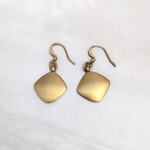 Vintage Dangle Earrings Matte Gold Tone Rounded Diamond Shape Drop Earrings